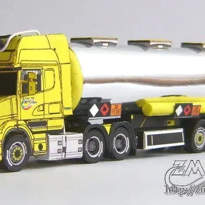 Бумажная модель Тягач Scania T164 с полуприцепом цистерной